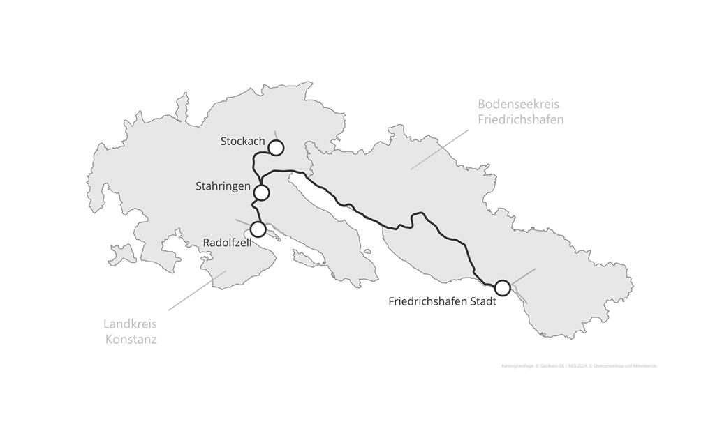 Das Gebiet des Zweckverbands Schienenverkehr Bodensee (ZSB).